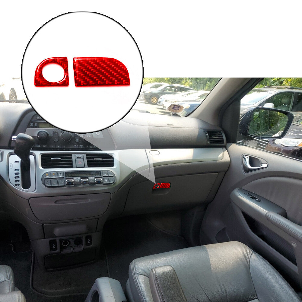 2x Red Carbon Fiber Interior Glove Box Handle Cover Trim for Honda Odyssey 05-10