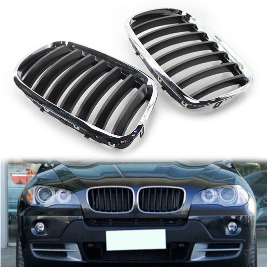 for BMW X5 X6 E70 E71 2008-2013 Chrome Frame Shiny Black Slat Grill Grille