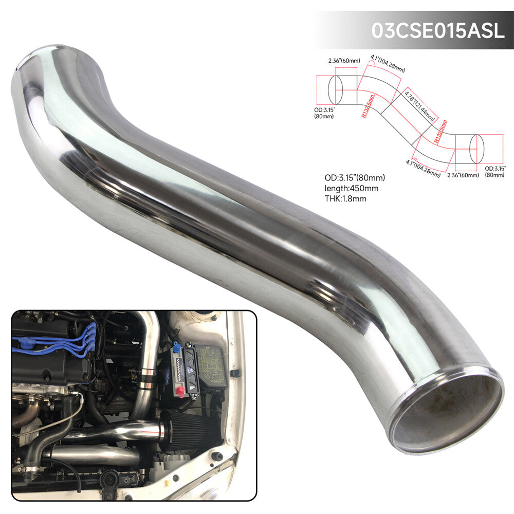 80mm 3.15 Z / S Shape Aluminum Intercooler Intake Pipe Piping Tube Hose Silver