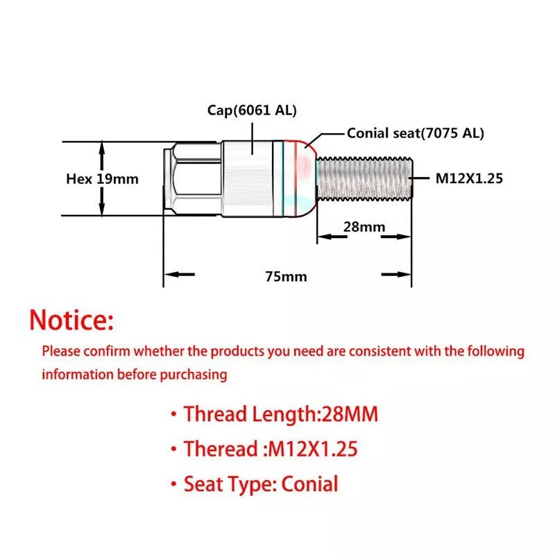 20-pack 28mm M12x1.25 wheel lug bolts with tapered for seat studs for Jeep , for Chrysler , and for Dodge Green
