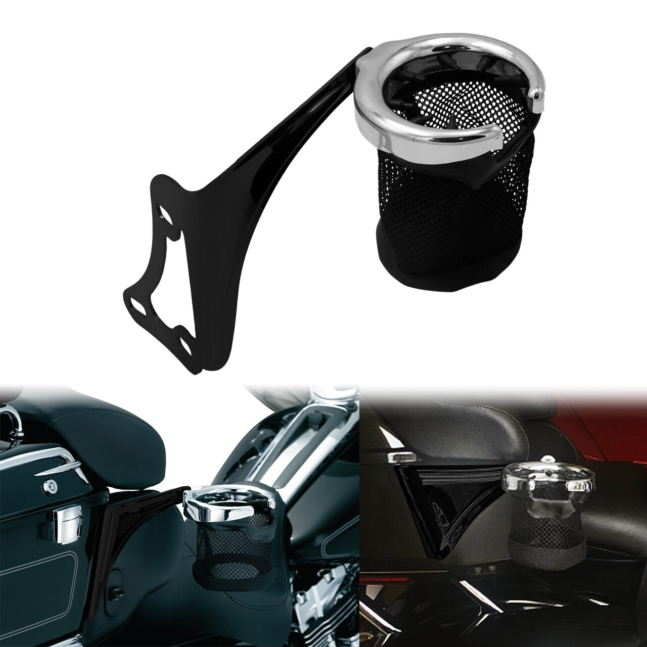 Black Passenger Right Side Drink Cup Holder for Harley Road Electra Glide 98-13