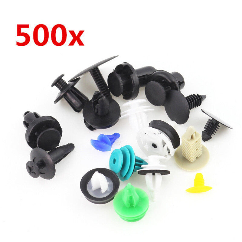 500-piece pack of mixed automotive fasteners, door panel trim, bumper fender push rivets, 18 types