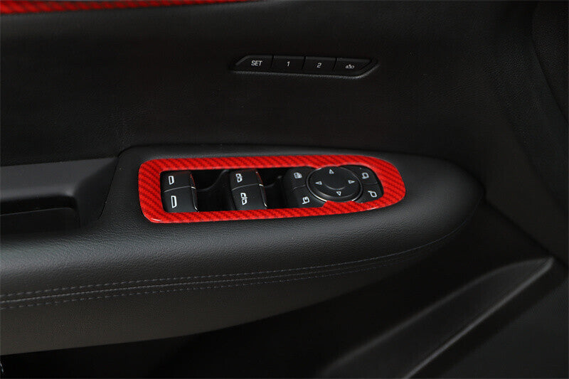for Cadillac XT5 2017-24 Red Carbon Fiber Door Window Switch Lift Cover Trim 4P