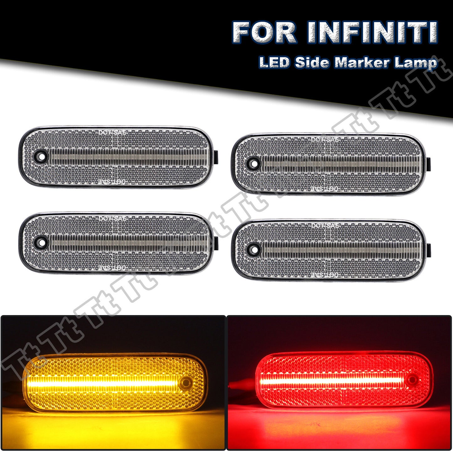 LED side marker lights, amber and red, suitable for Infiniti G20 P10 91-96 P11 99-02 (4 pieces)