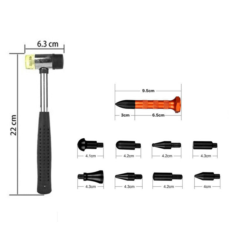 Car Bady Dent Repair Hail Removal Tap Down Pen 9 Head Rubber Hammer Tool Set Kit
