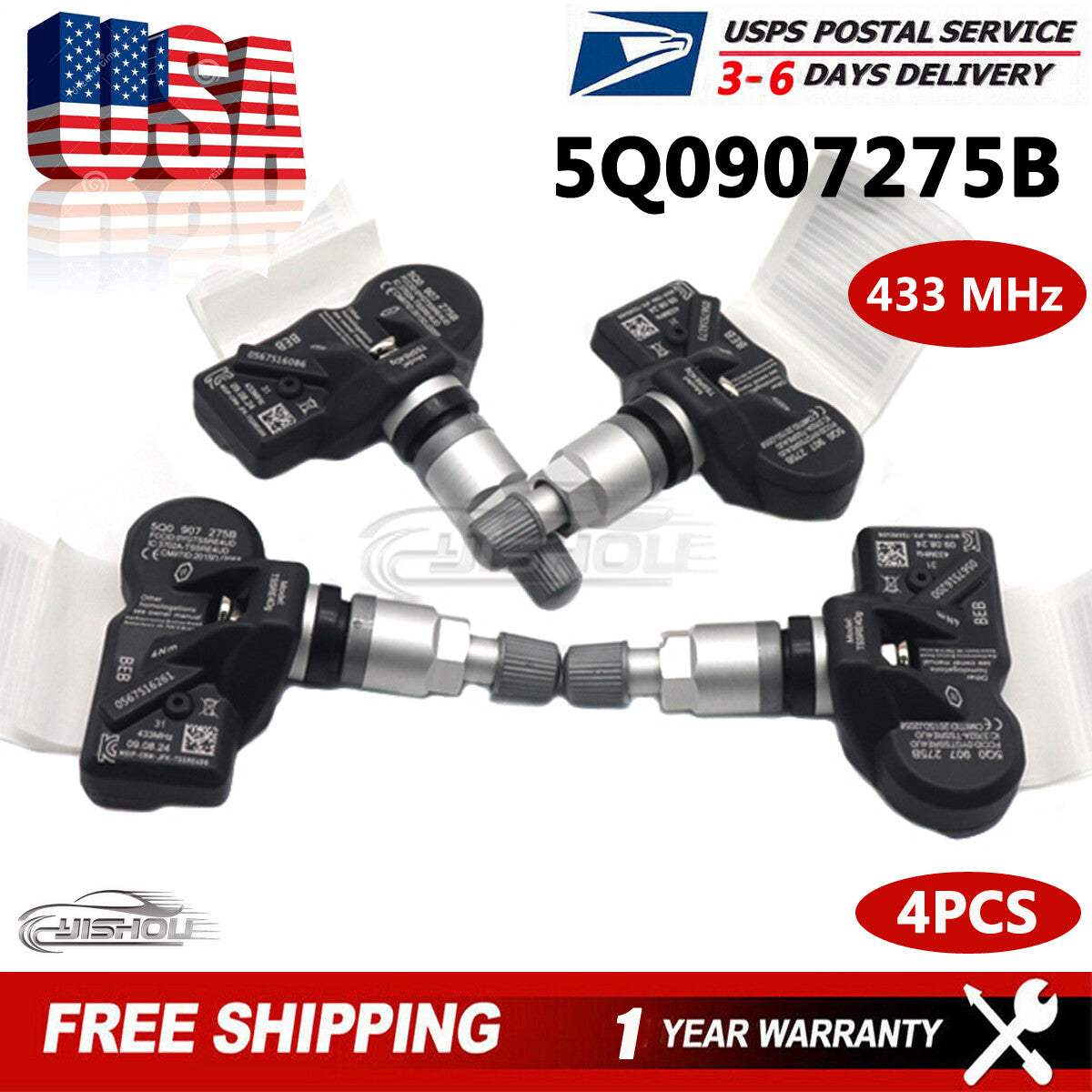 4x 433MHZ 5Q0907275B TIRE PRESSURE SENSOR TPMS for AUDI for SKODA for PORSCHE for VOLKSWAGEN