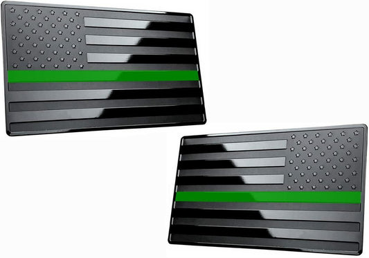 2-Piece Car Side Fender Rear Trunk Badge Stickers American Flag Black and Green  for ford