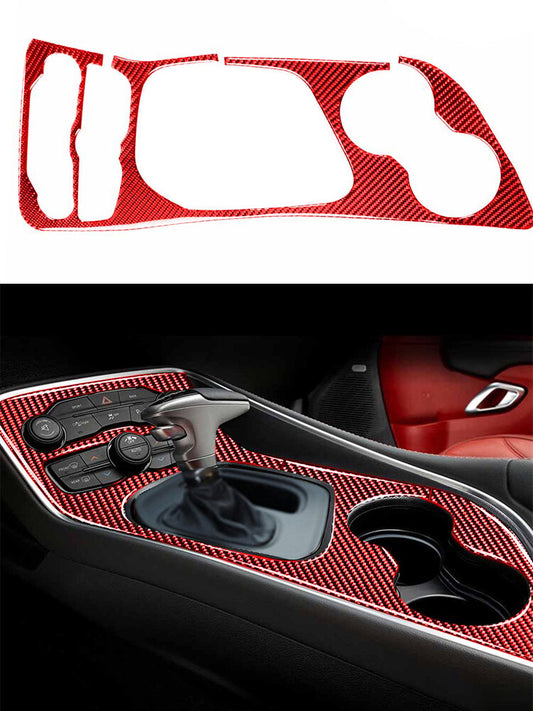 for Dodge for Challenger 2015-2020 Red Central Control Gear Trim Cover Carbon Fiber