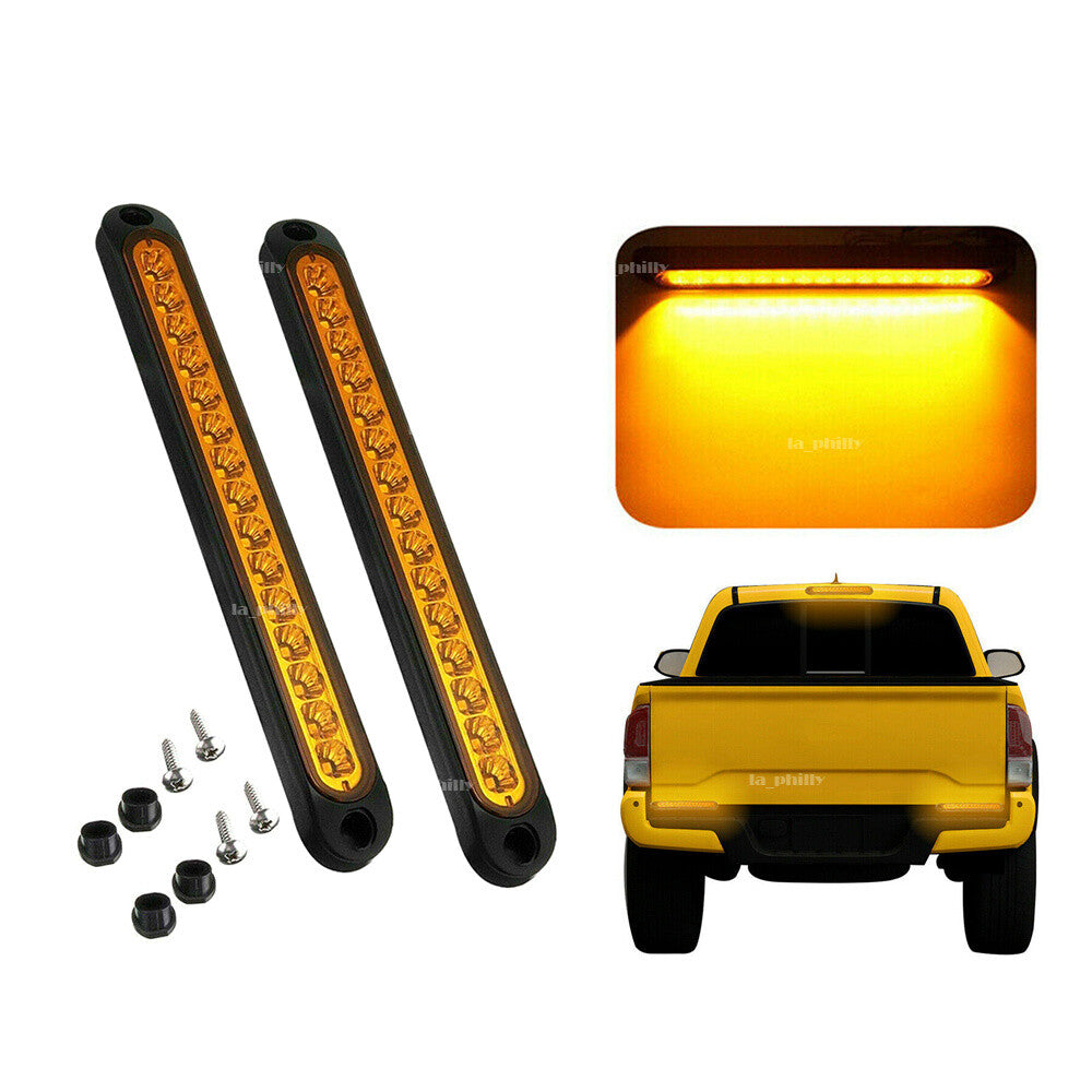 2X 10 15 LED Sealed Trailer Truck RV Stop Tail Rear Brake Turn Light Bar Yellow