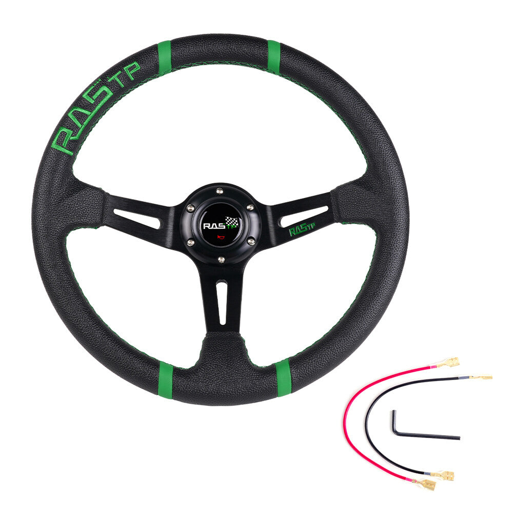 RASTP Deep Dish Drifting Sport Steering Wheel Aluminum Racing Green 14inch