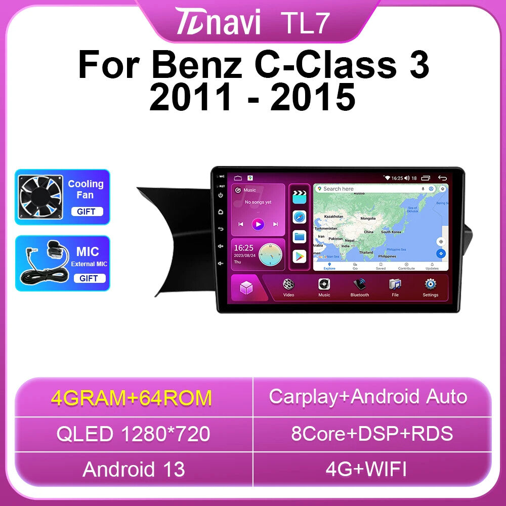 for Mercedes-Benz C-Class 3 Car Radio CarPlay Stereo Multimedia GPS Video Player