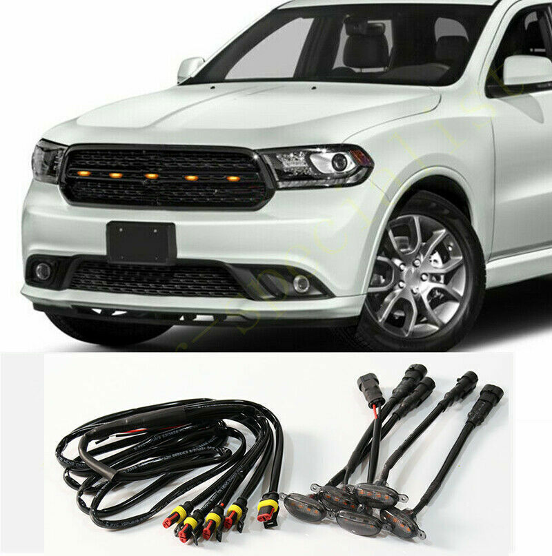 for Dodge Durango 2008-2024 smokey Style Front Grill LED Marker Light 5Pc