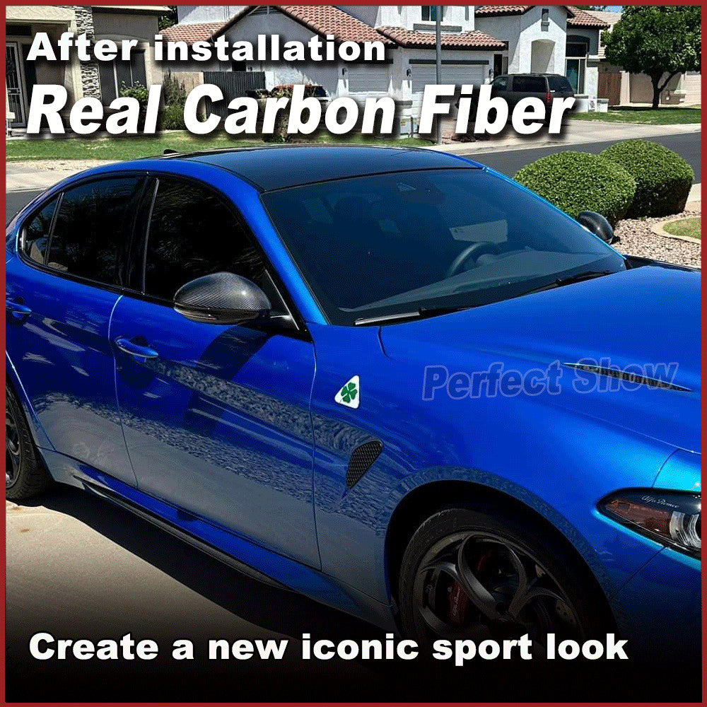 2PCS Carbon Fiber Side Mirror Cover Caps Add-On Fit for Alfa Romeo Giulia 15-18