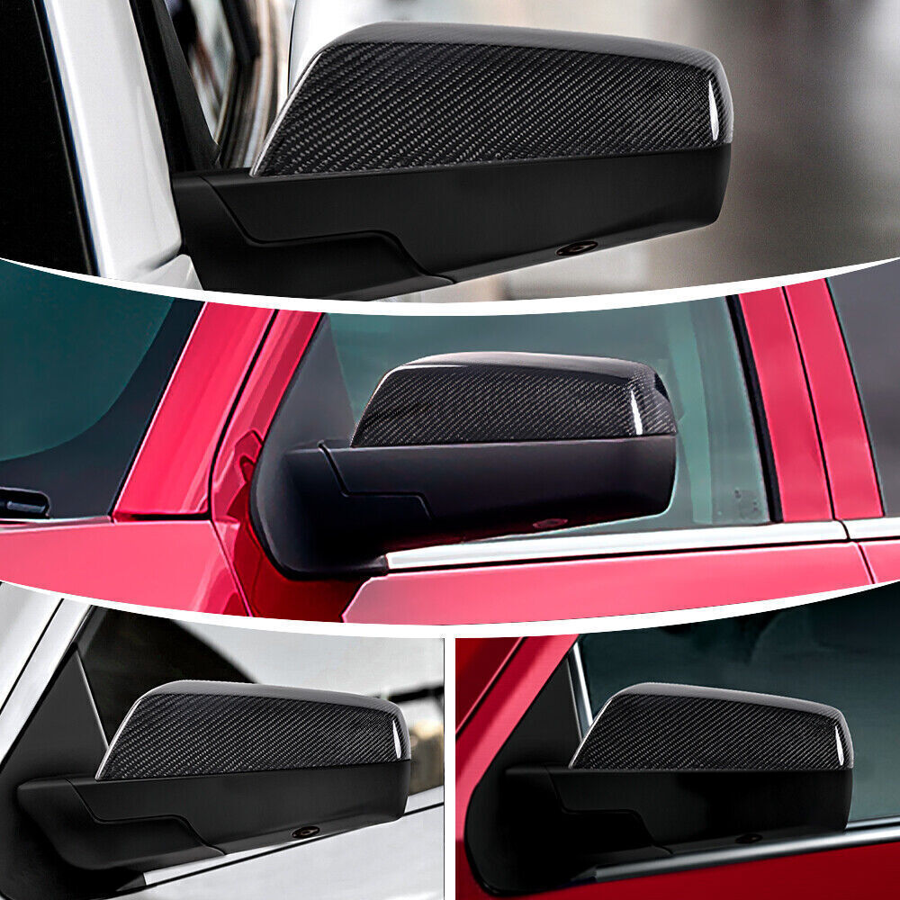 2PCS Glossy Real Carbon Fiber Mirror Cover Caps For Silverado for Sierra 2014-2019