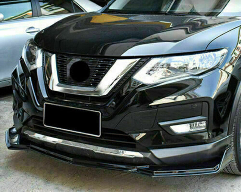 3PCS for Nissan Rogue 2017-2020 Piano Black Front Bumper Lip Spoiler Guard Trim