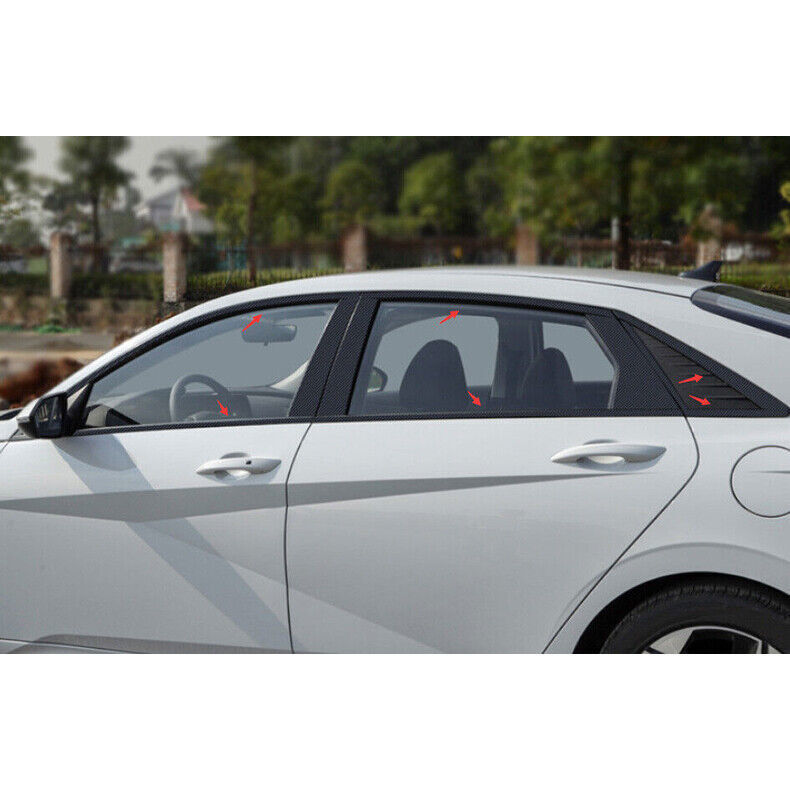 for Hyundai for Elantra 2021-23 Carbon Fiber Full Steel Window Strip Cover Trim Set