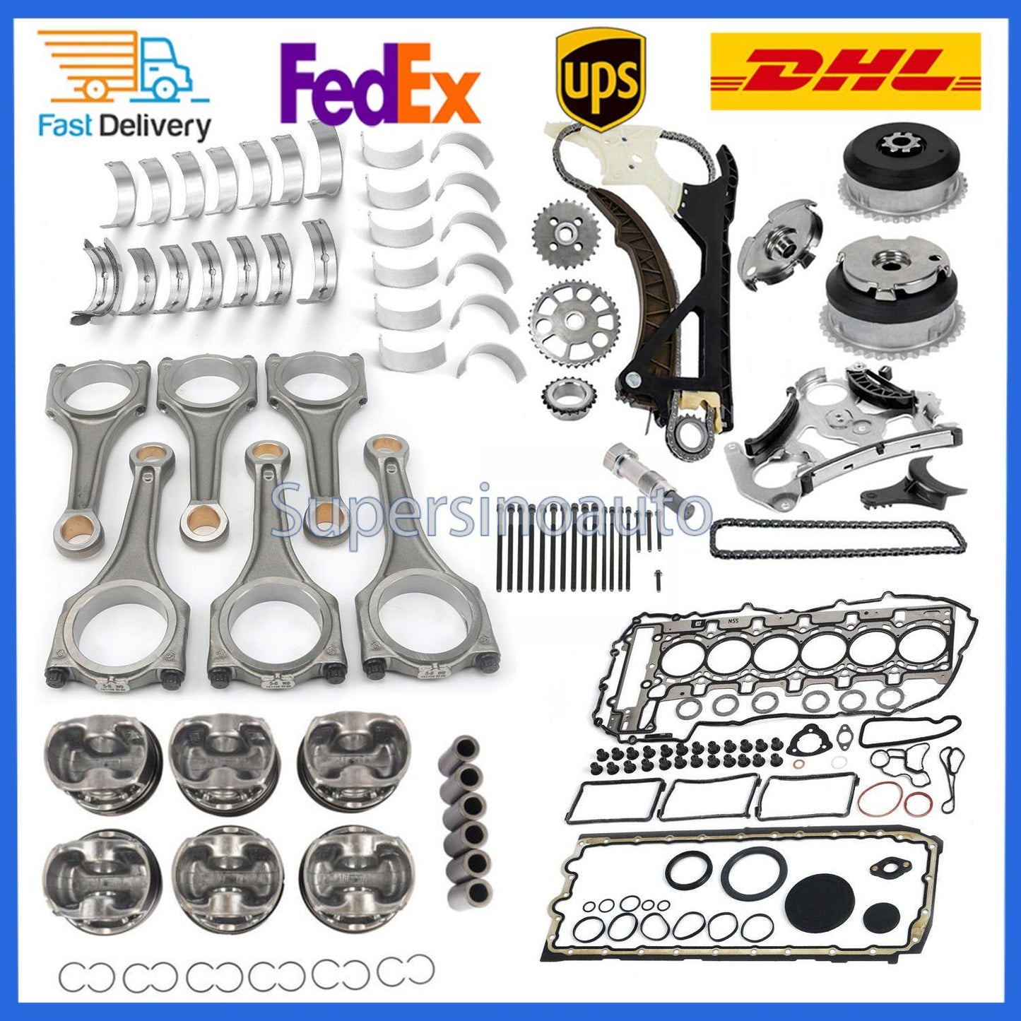 for BMW N55 3.0L Engine Overhaul Rebuild Kit -PistonsConnecting Rod GasketVVT