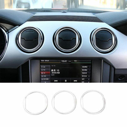 Fit for Ford for Mustang 2015-2022 Matte Silver Dashboard Upper Air Outlet Vent Ring