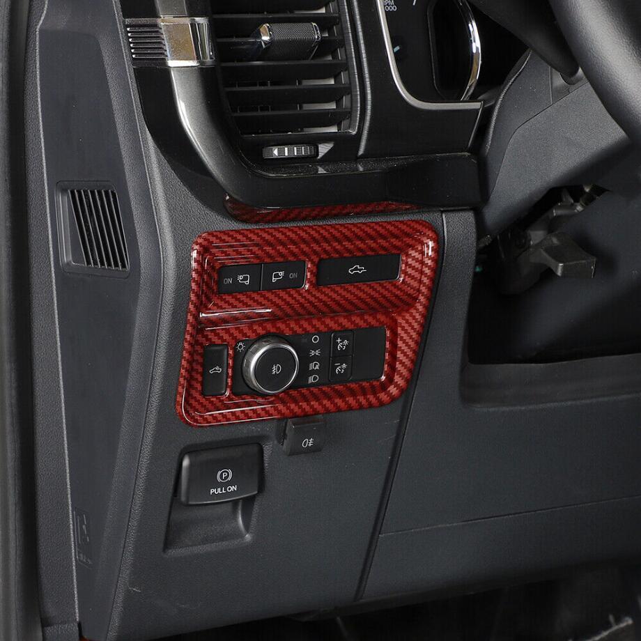 Suitable for 21-23 for Ford F150/F-150, red carbon fiber headlight switch button adjustment cover trim