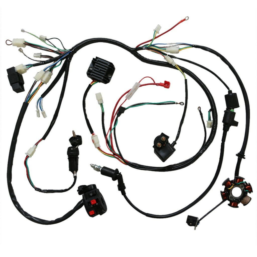 Wiring harness, electric starter motor, GY6, 125cc, 150cc, scooter, go-kart, all-terrain vehicle, Baja