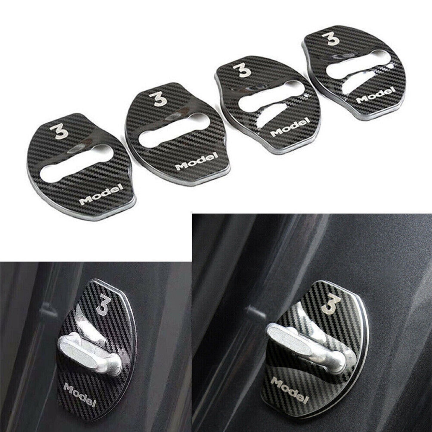 4 Pcs Stainless Steel Door Lock Cover Case Car Components for Tesla Model 3