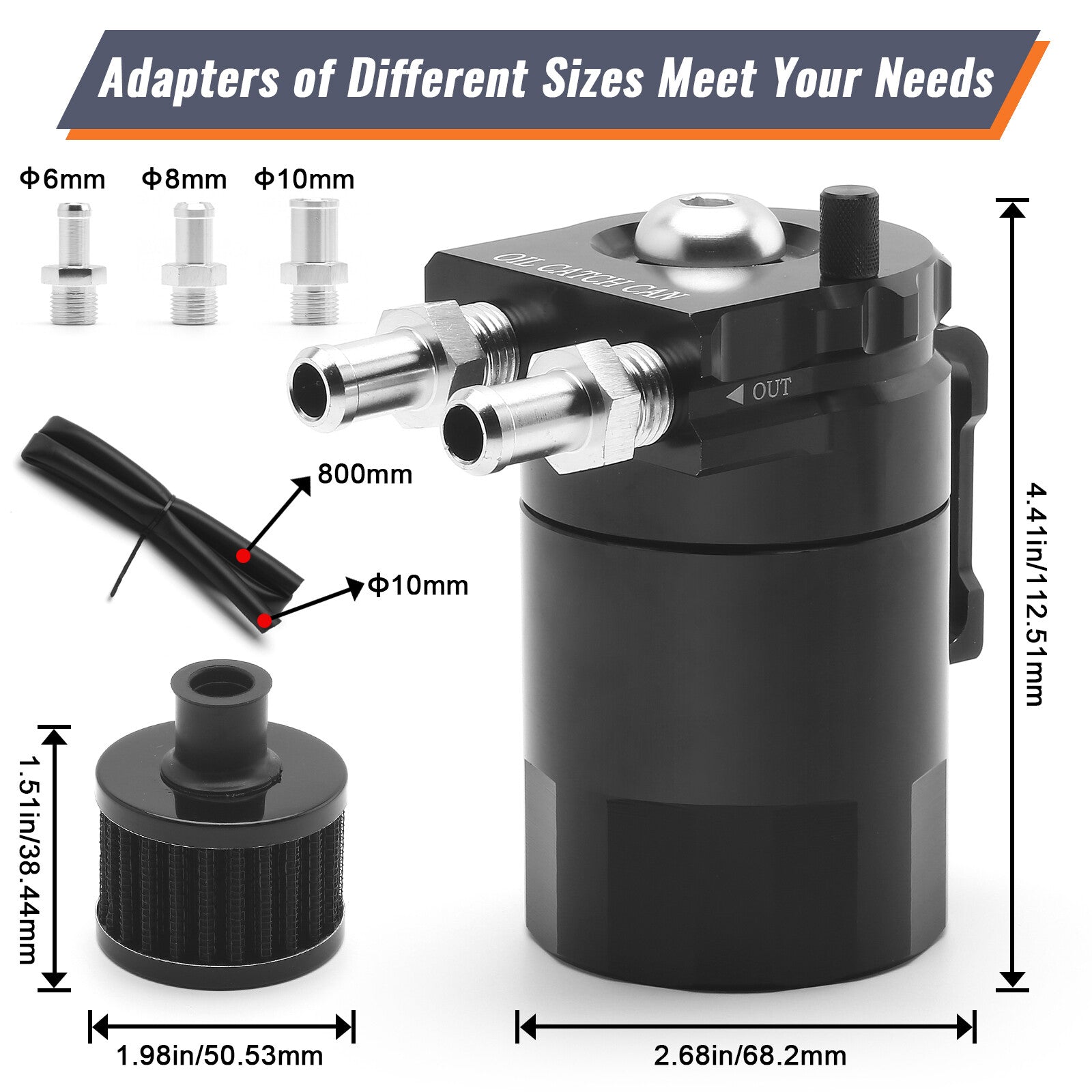 Black Oil Catch Can Tank Baffled Reservoir with Drain Valve Breather Filter US