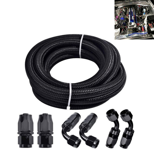 AN10- 10AN Fitting Stainless Steel Nylon Braided Oil Fuel Hose Line 10FT Kit Blk