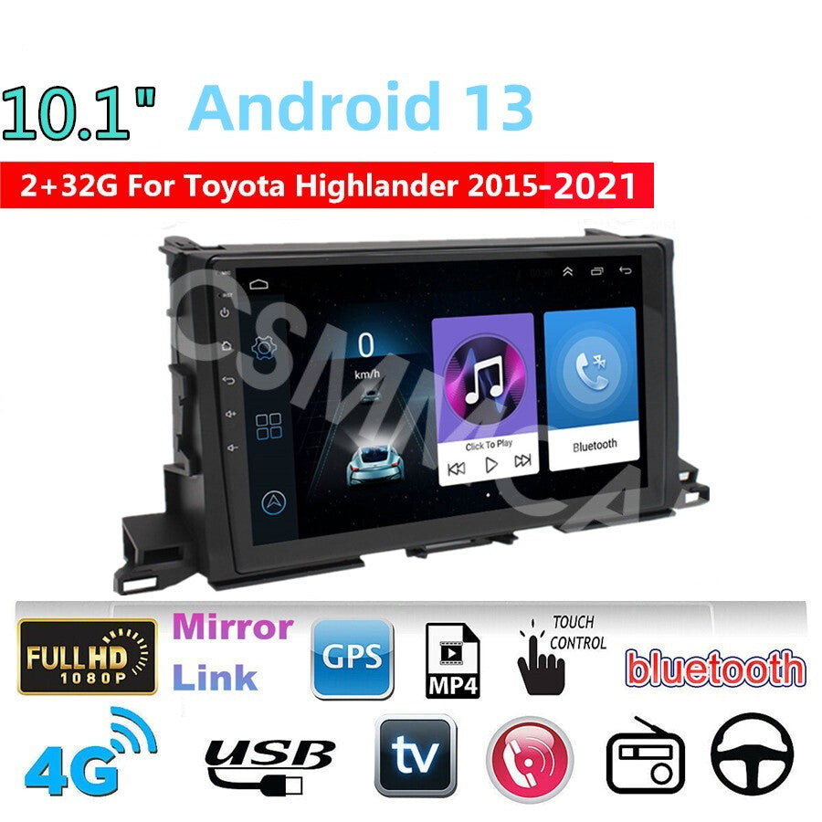 10.1in Car Radio for Toyota Highlander 2015-2021 Wifi BT GPS Navi Player Stereo
