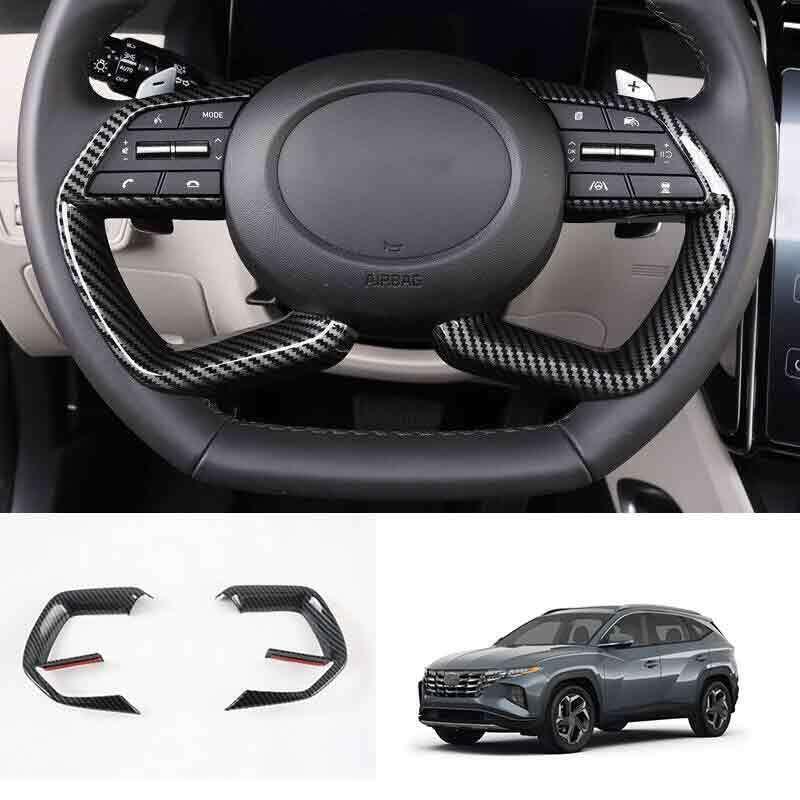 Refit for Hyundai for Tucson 2022 2023 Carbon Fiber Steering Wheel Button Frame Trim