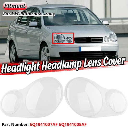 2x Front Headlamp Lens Cover Headlight Shell Cap for VW POLO 9N 2002-2005