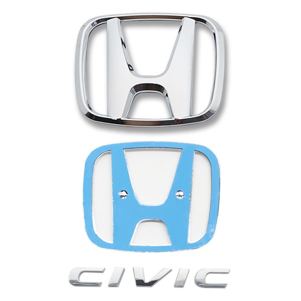 3-Pack H+ for CIVIC FC FK Silver Embroidered Badges for CIVIC FC FK 2015-2021 ADHENSIVE