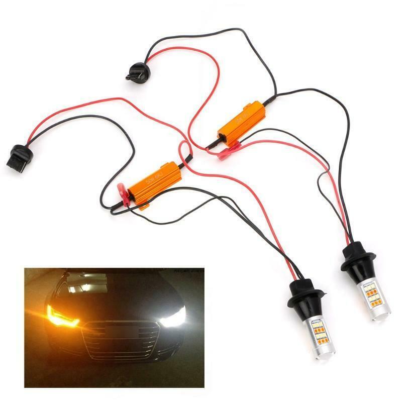 2 X T20 7440 42-LED 2835 50W Dual Color Switchback LED DRL Indicator Light Kit