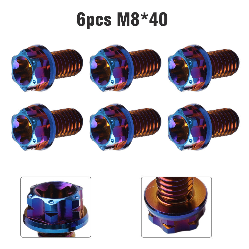 6pcs Bolts Torx Head Flange Screw M8x40mm Burn Blue For Motorcycle Bike