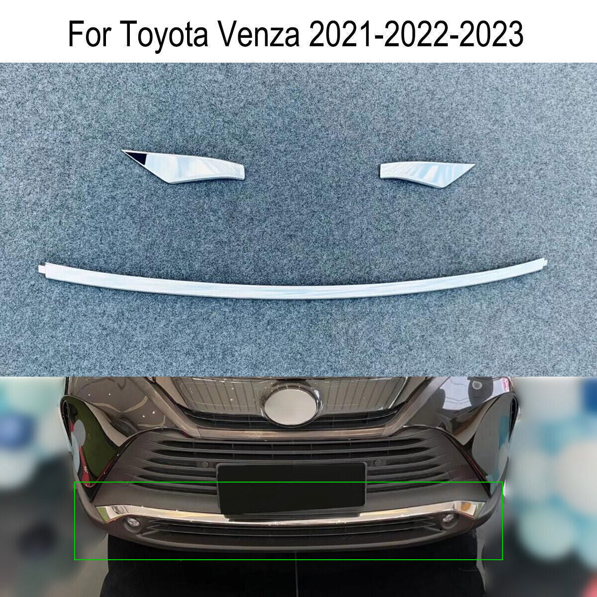 for Toyota Venza 2021-2023 Chrome ABS Front Bumper Lower Strip Cover Decor 3Pcs