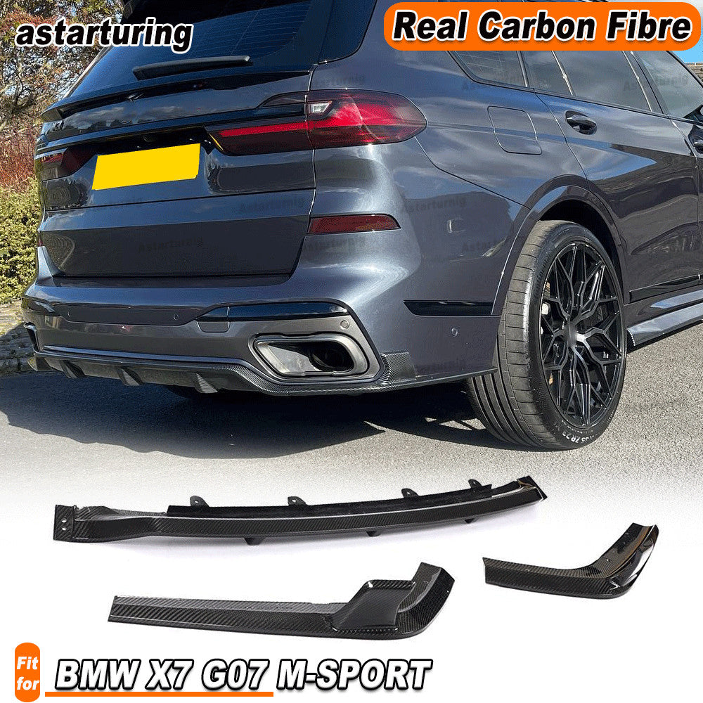 3PCS REAL CARBON Rear Bumper Diffuser Lip for BMW X7 G07 M-SPORT 4-Door 2019-21
