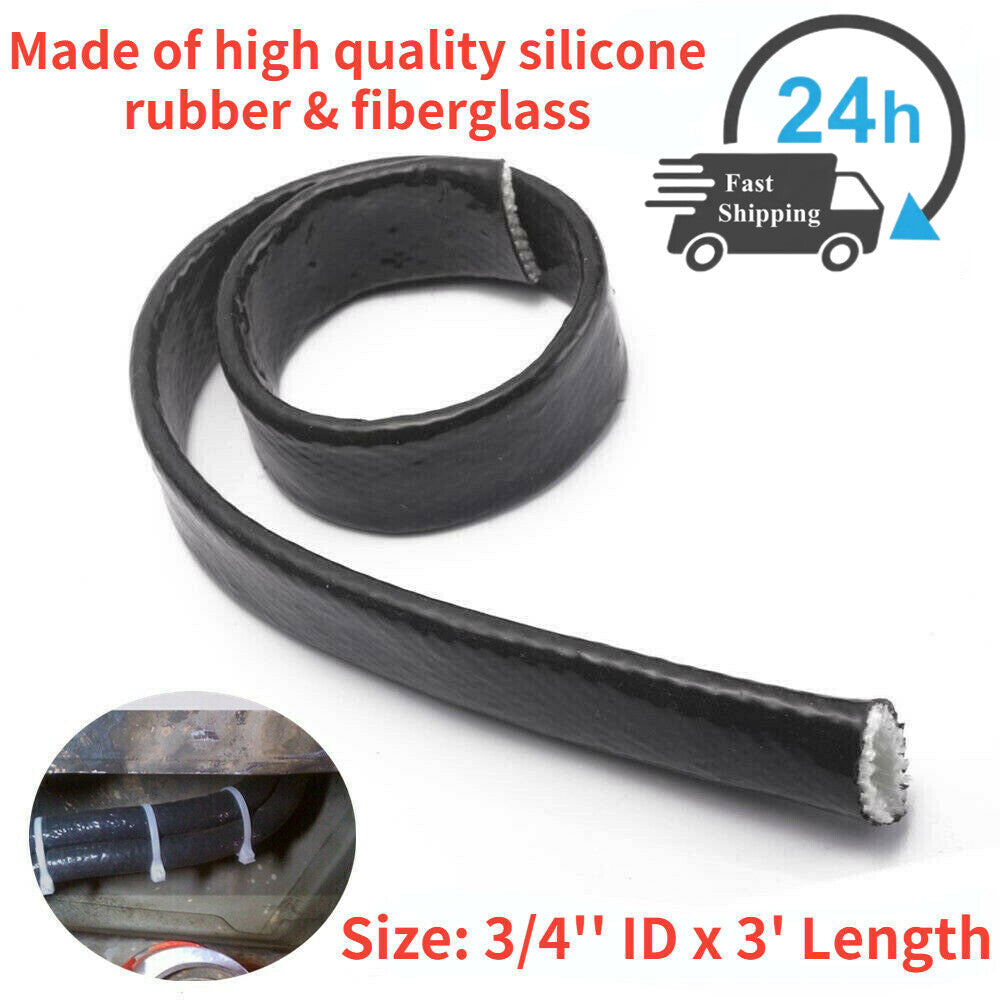 3-foot fireproof woven flame insulation cover 3/4-inch ID for 10AN oil fuel line black