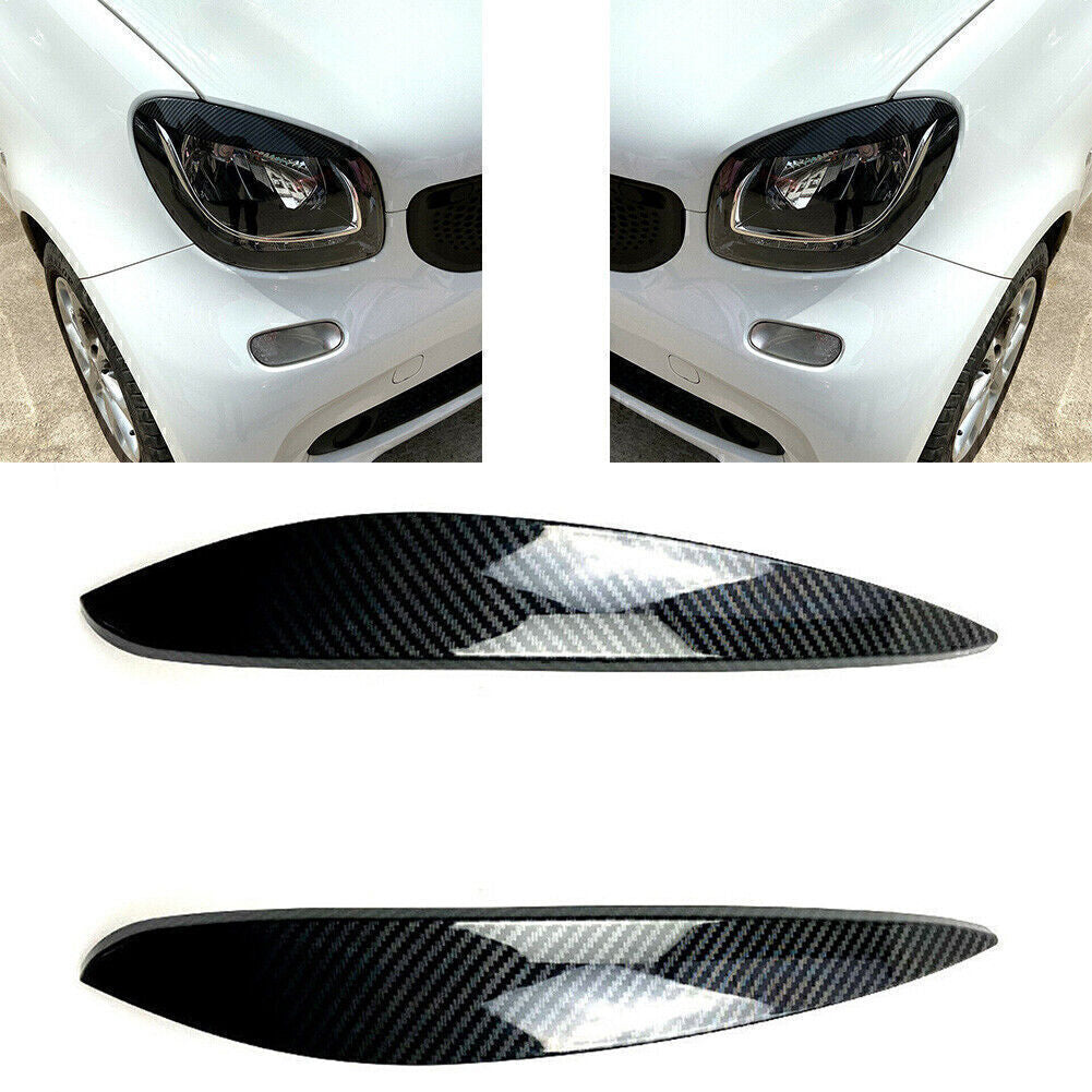 Headlight Eyelid Lid Eyebrow Trim for Mercedes-Benz for Smart 14+ Carbon fiber Look