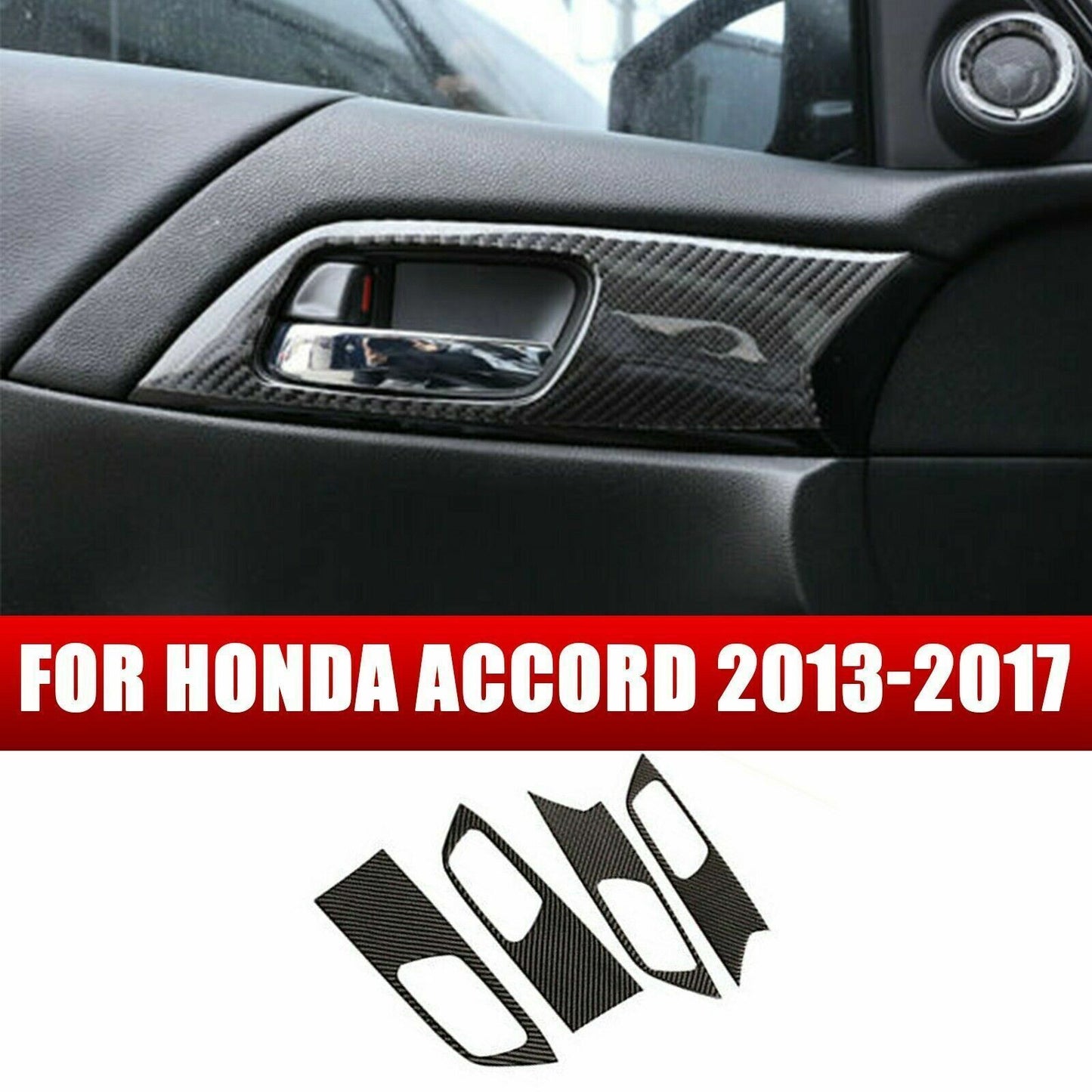 for Honda Accord 2013-17 Real Carbon Fiber Interior Door Handle Cover Trim Kit