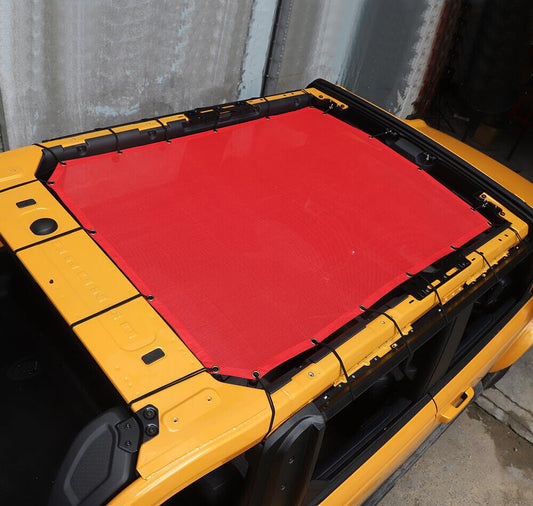 4-door red roof mesh sunshade with UV protection, suitable for 2021-2023 for Ford Mustangs.