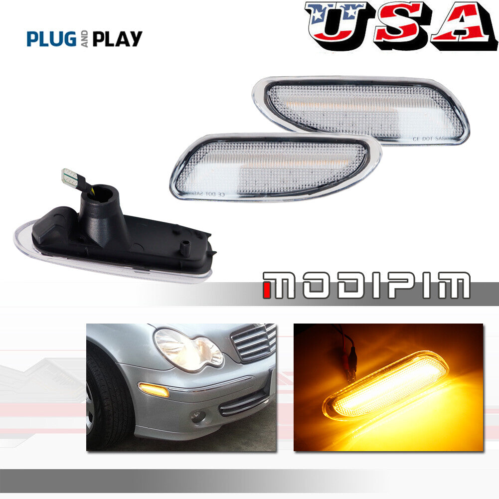 Suitable for Mercedes-Benz W203, C-Class, C200, 300 models, transparent amber side marker LED lights - 01-07
