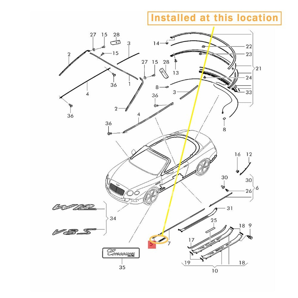 Suitable for Bentley GTC 12-17 fender trim strip chrome right : 3W8853518P