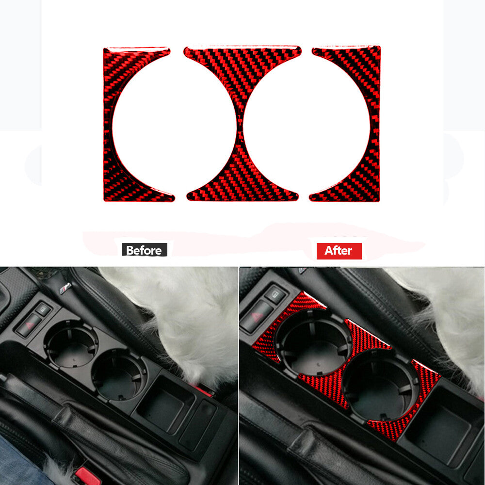 Red Carbon Fiber Watercup Holder Cover Trim Fit for BMW 3 Series E46 1998-2005