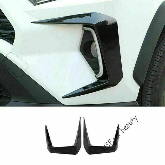 Bright Black Front Fog Light Lamp Eyebrow Cover Trim for TOYOTA RAV4 2019-2023