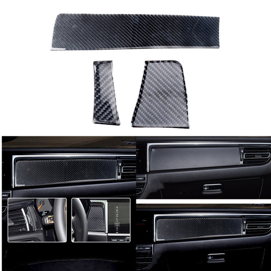 3Pcs Carbon Fiber Interior Dashboard Cover Trim for Porsche Macan 2019-2020
