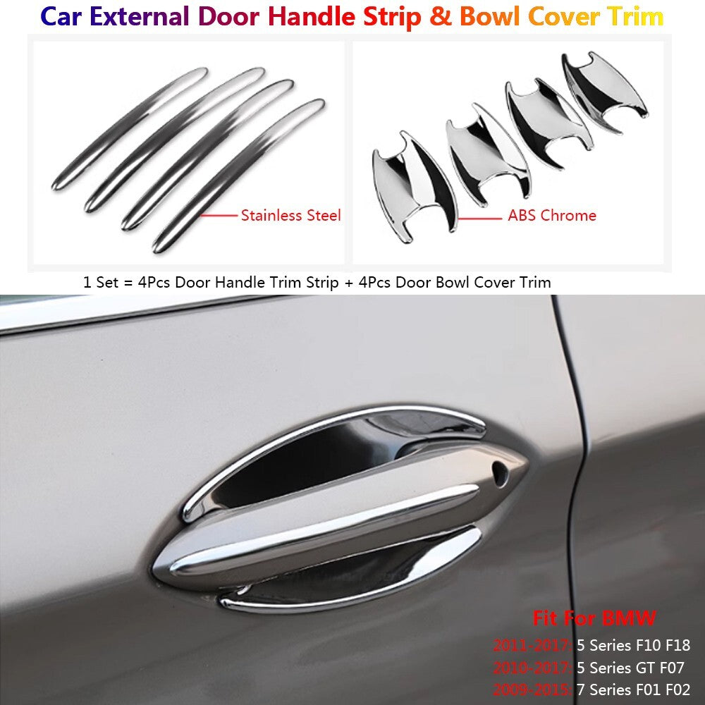 8Pcs Stainless for BMW 5 7 F10 F07 F01 Car Exterior Door Handle Bowl Cover Trims