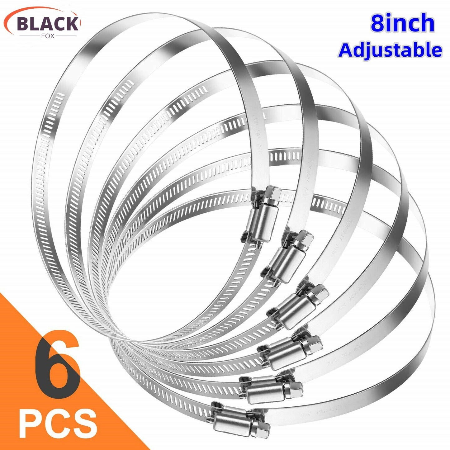 6-Piece Hose Clamp Set, 8-inch Worm Gear Hose Clamps for Pipeline Pipeline Fuel Liners