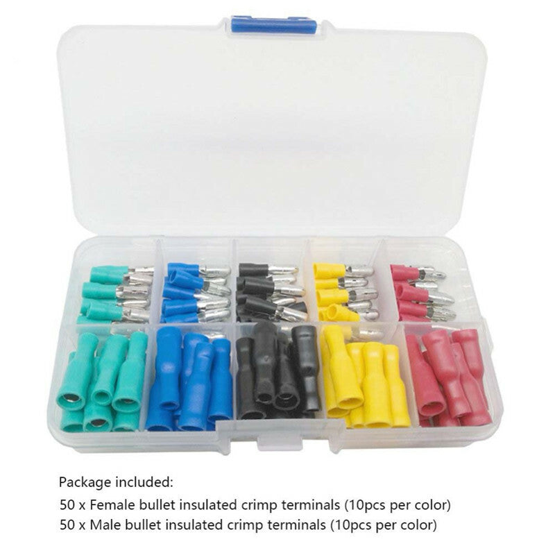 100x Female and Male Crimp Bullet terminal Terminals Car Wire Connector Clip Kit