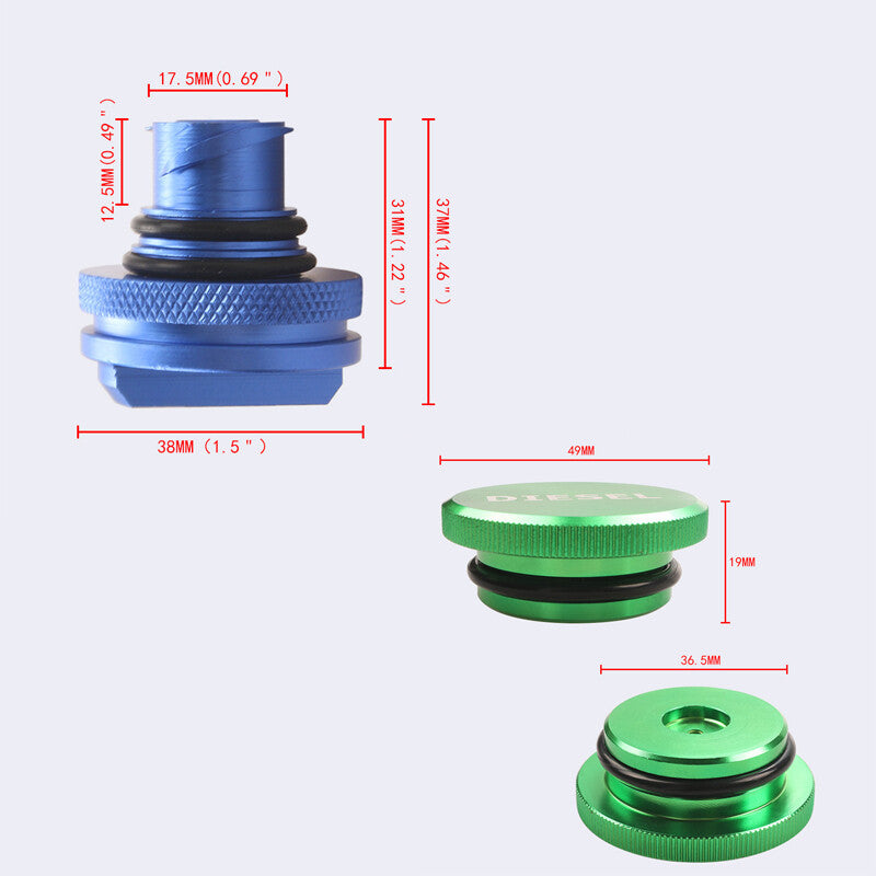 Green Diesel Fuel Cap and DEF Cap Kit For 13-18 for Dodge for Ram 1500 Fuel Cap Aluminum