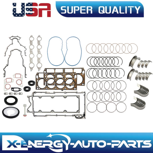LS LS9 Gaskets Kit  Main Rod Bearings w/Piston Rings for Chevy LS1 LS6 LQ4 Gen3