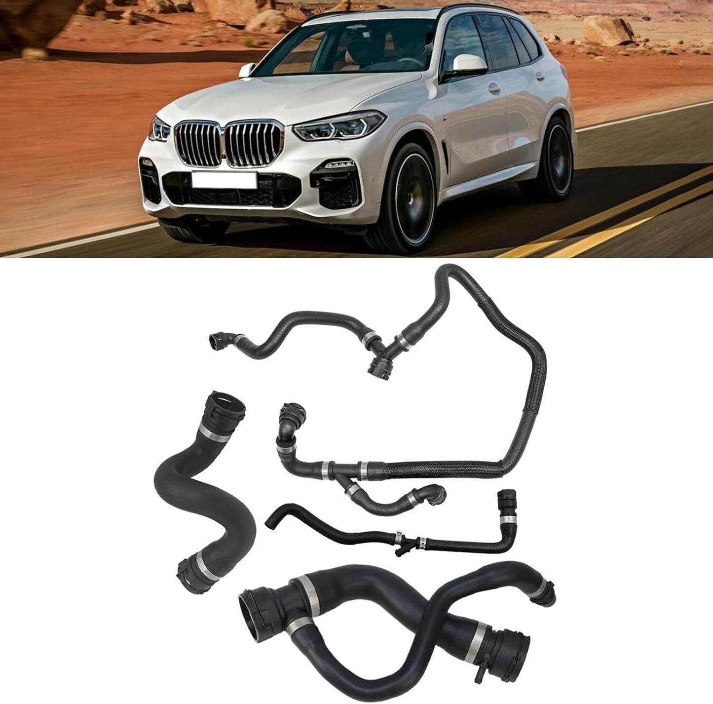 Upper Radiator Coolant Hose With Vent Hose Set of 4 for 2007-13 for BMW E70 X5 3.0si